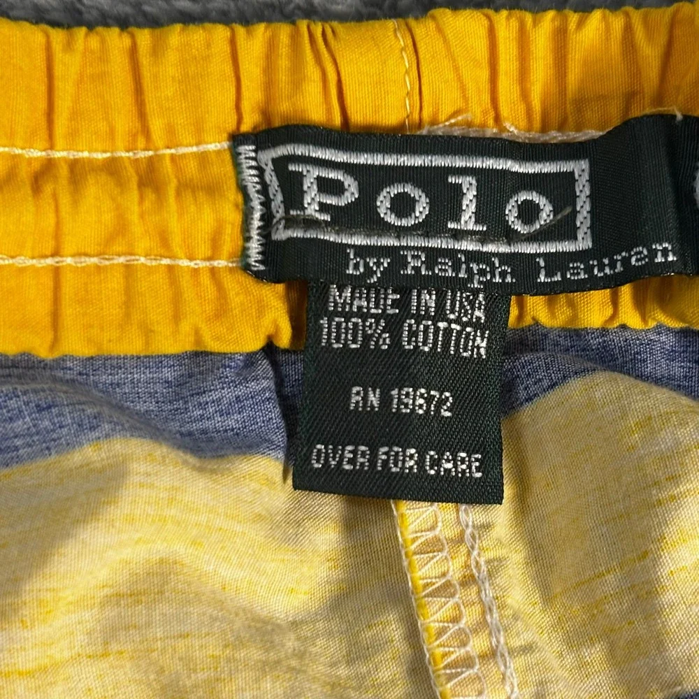 Vintage Polo Ralph Lauren Mens XL Striped Swim Trunks Yellow Blue Red USA Made